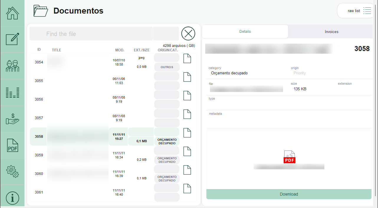 Gestão de documentos do Mozart Planner